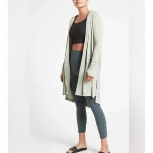 Athleta Sweater Sz Small Harmony Wrap Cardigan Hooded Duster Heather Green